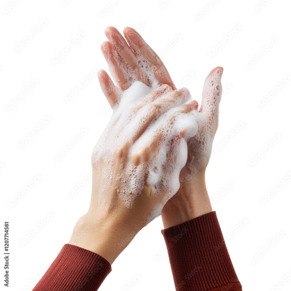 washing hands with soap on transparent background