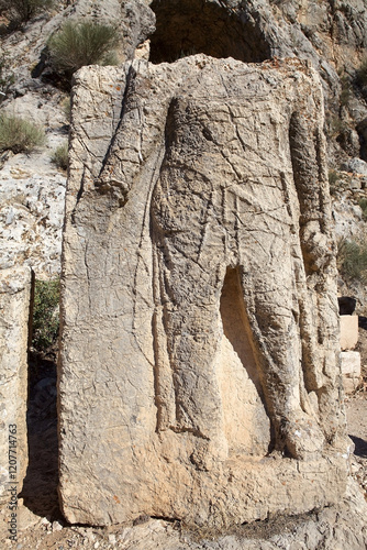 Damaged stele at the Rock Chamber in Southestern Turkey