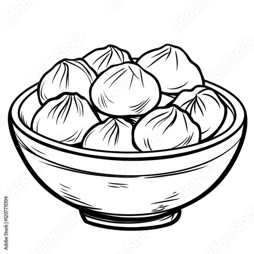 Steamed dumplings in a bowl, food illustration, vector art, graphic design, background, kitchen photo