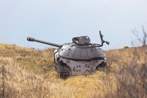 Old rusty soviet panzer . Kunashir Island. Southern Kuriles photo