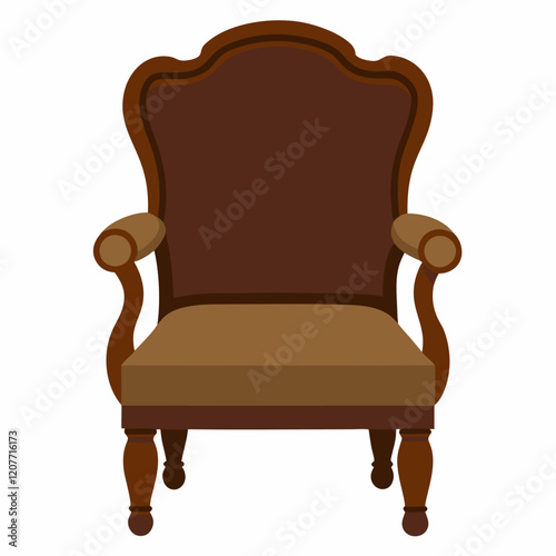antique brown wooden armchair on white background