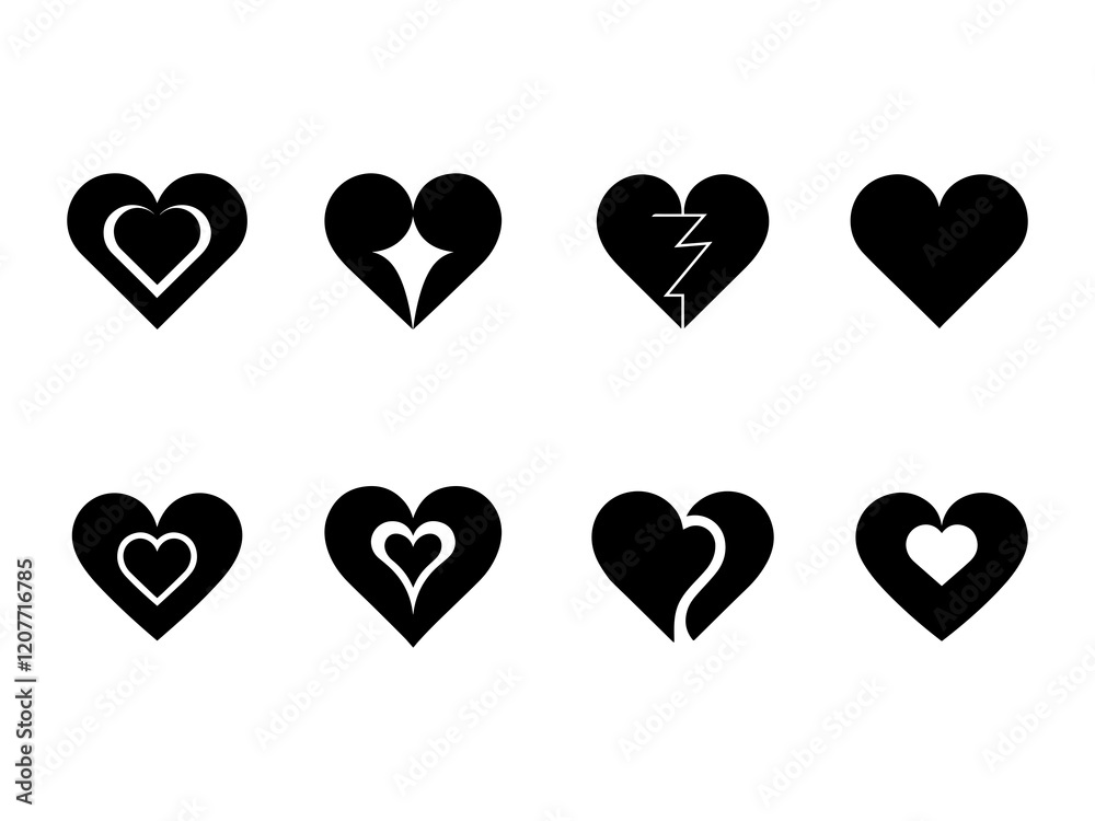 Set of Diverse Heart Shapes, Representing Love and Loss. Set of Diverse Heart Shapes, Representing Love and Loss.