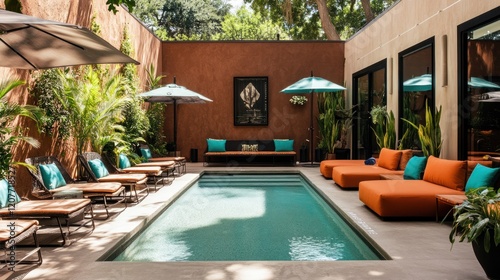 Wallpaper Mural Serene Courtyard Poolside Oasis: Luxurious Relaxation in a Tropical Paradise Torontodigital.ca