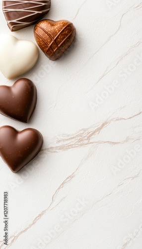 An assortment of heart-shaped chocolates on a marble surface, perfect for any occasion.
