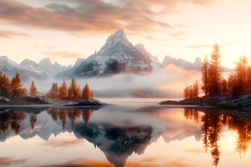 Crédence de cuisine  A 3D-rendered scene of the Grand Tetons at sunrise, with detailed textures of the rocky peaks, vibrant trees, and a calm lake reflecting the landscape  © Sanchai