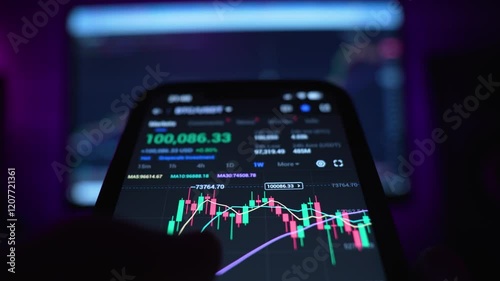 Crypto trader checks the price of cryptocurrency on his smartphone.