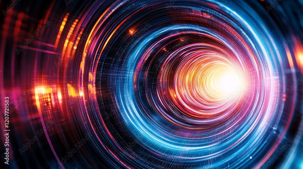 Abstract Tunnel with vibrant blue and orange glowing light creating an effect of movement and depth Abstract Tunnel with vibrant blue and orange glowing light creating an effect of movement and depth