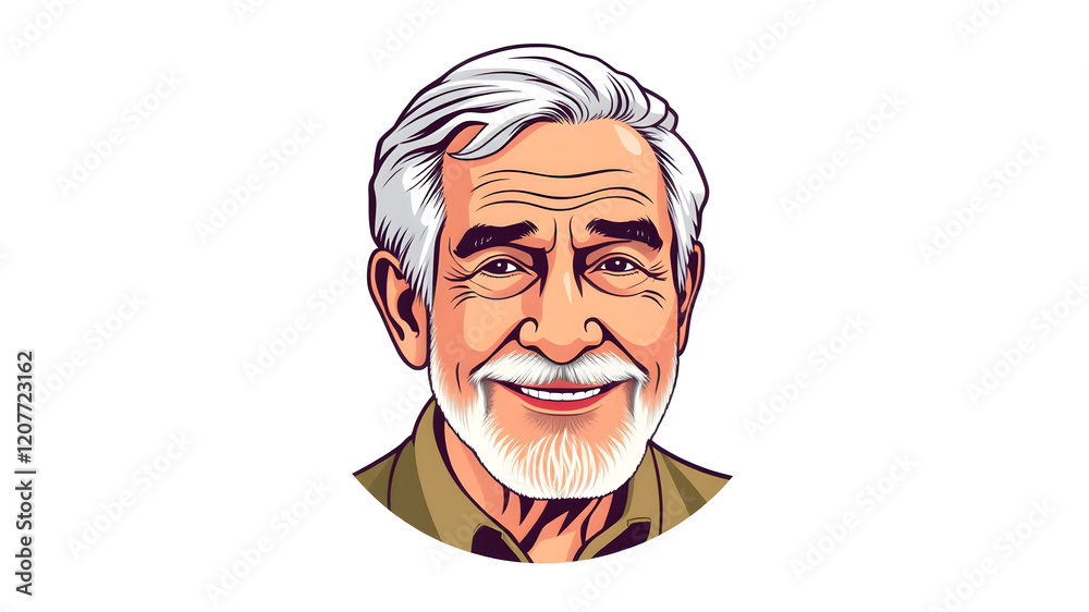 round icon, elderly man avatar. portrait, profile grandfather smiling. people color vector illustration isolated on white background. Generative AI round icon, elderly man avatar. portrait, profile grandfather smiling. people color vector illustration isolated on white background. Generative AI