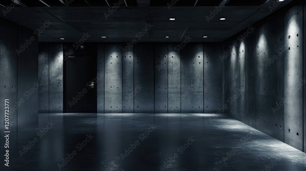 Modern Industrial Interior with Concrete Walls and Ambient Lighting in an Empty Room for Home Security Applications