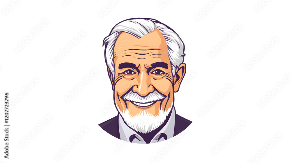 round icon, elderly man avatar. portrait, profile grandfather smiling. people color vector illustration isolated on white background. Generative AI round icon, elderly man avatar. portrait, profile grandfather smiling. people color vector illustration isolated on white background. Generative AI