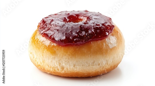 Delicious Brioche Bun with Glossy Homemade Jam on Top Against a Clean White Background photo