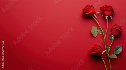 Beautiful Arrangement of Fresh Red Roses on a Vibrant Red Background Perfect for Celebrating Love and Affection in Romantic and Special Occasions
