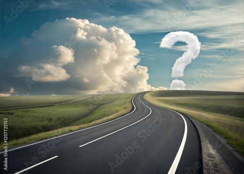 Cloud Over Road Forms Question Mark: A Symbol of Curiosity and Life's Unanswered Questions