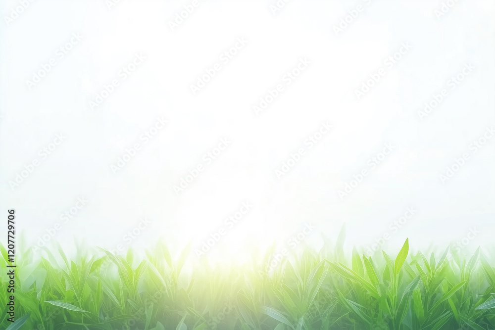 Fototapeta premium A clean bright background with the glare of sunlight providing copy space with fresh grass on the bottom.