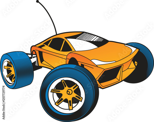 Vibrant Orange and Blue Remote Control Car Illustration