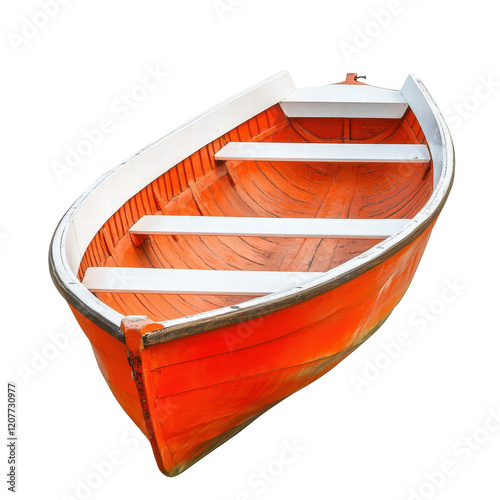 Isolated Orange and White Rowboat Interior View photo