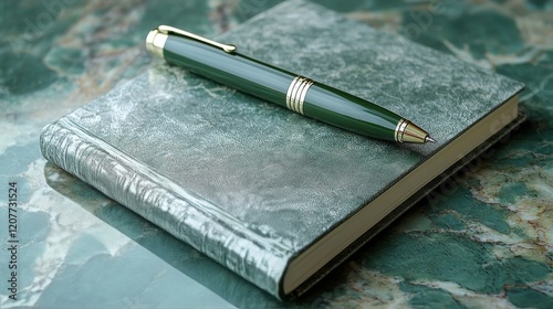 Journal and pen on a textured surface for creative writing and note taking