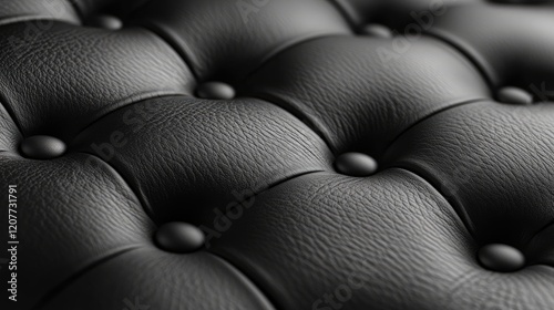 Close up of luxurious black leather texture with tufted design ideal for interior and automotive applications
