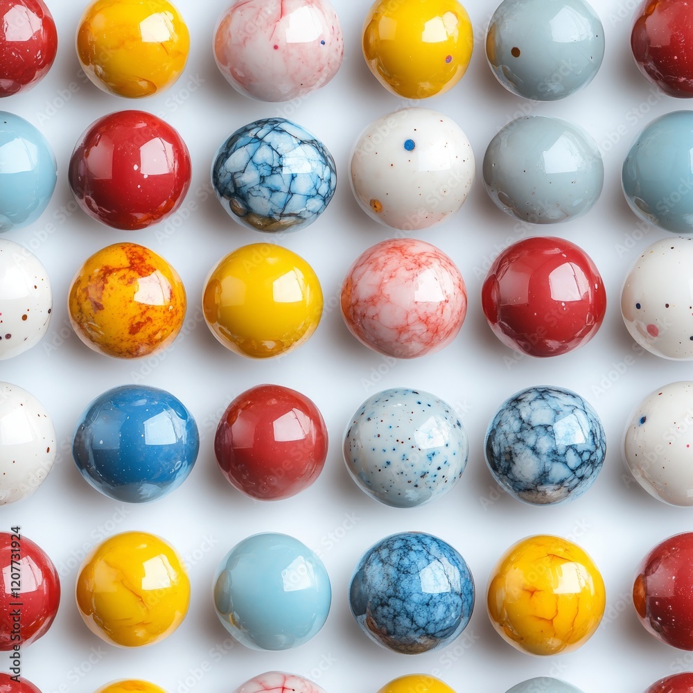 Seamless Pattern - Colorful spherical objects arranged in a grid pattern. Seamless Pattern - Colorful spherical objects arranged in a grid pattern.