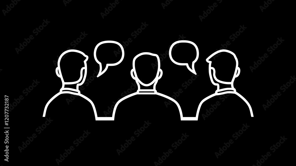 Obraz premium Group Discussion Icon Featuring Three Individuals Engaged in Conversation with Speech Bubbles Representing Interactive Dialogue and Communication in a Modern Setting
