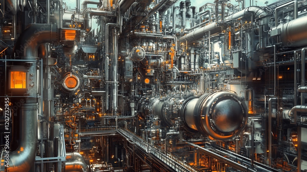 Intricate Machinery: A Digital Rendering of Complex Industrial Infrastructure Intricate Machinery: A Digital Rendering of Complex Industrial Infrastructure