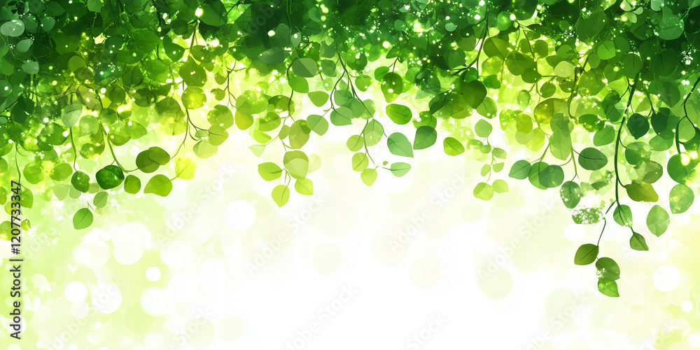 Green leaves on white with copy space