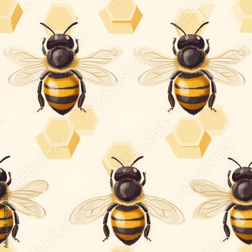 Seamless Pattern - Honeybees and Honeycomb Pattern
