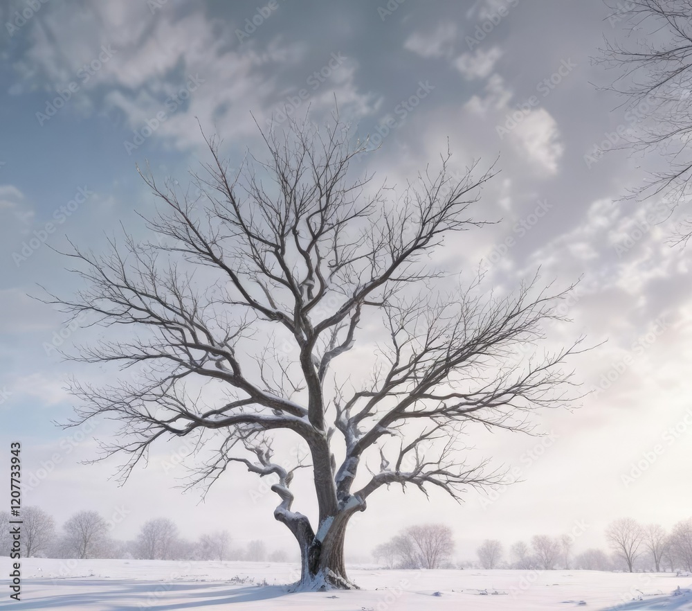Bare silver tree branches against a snowy white winter sky, winter, luxury Bare silver tree branches against a snowy white winter sky, winter, luxury