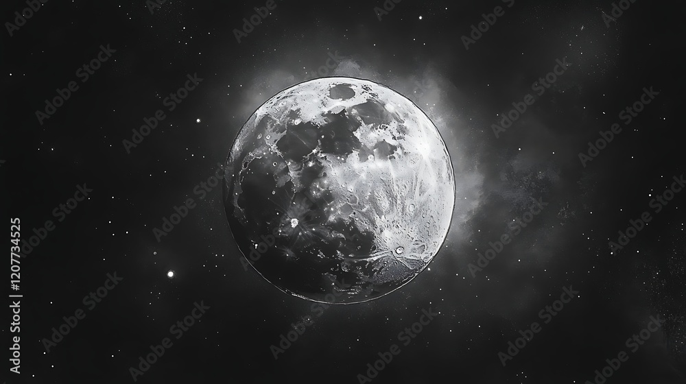 Fototapeta premium Mesmerizing illustration of the full moon glowing gently under a starry night sky wallpaper image