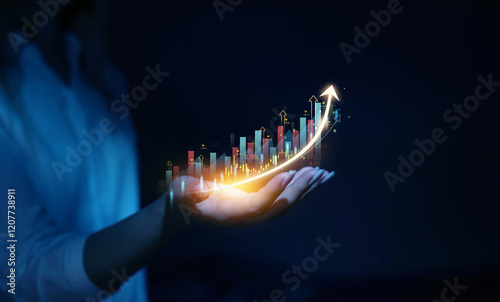 Growth graph of business. Successful business, growth strategy and achieving goals with the rising arrow. Business strategy development and growing growth plan. photo