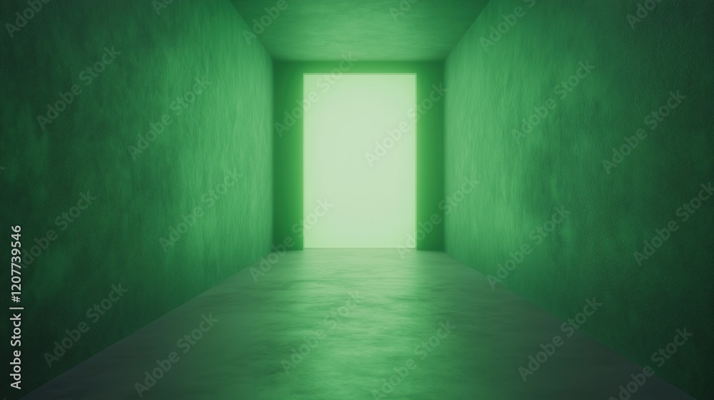 Futuristic Green Corridor With Glowing Wall Creating a Vibrant and Immersive Space for Modern Architectural Design and Sci Fi Interior Inspirations