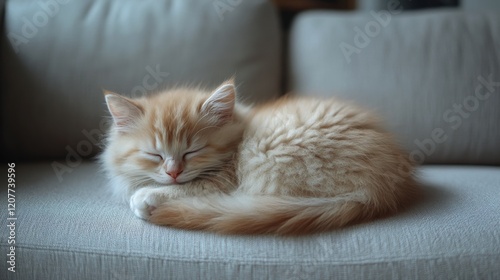 Cat sleeping peacefully on a cozy couch during the afternoon light