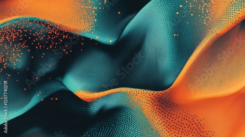 An abstract banner design featuring a grainy gradient wave background in teal, orange, and dark tones. photo