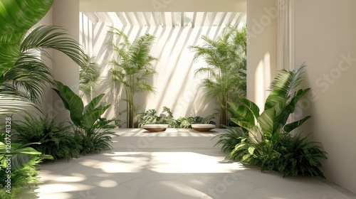 Wallpaper Mural Brightly Lit Minimalist Interior Featuring Abundant Greenery and Natural Light Streams Torontodigital.ca