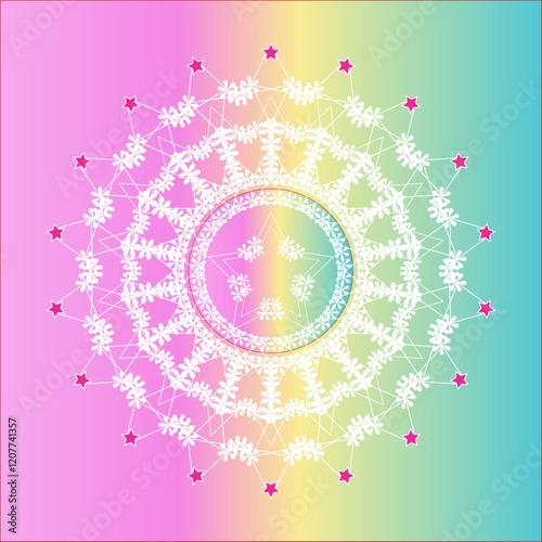The design incorporates geometric shapes like circles, triangles, and squares, creating a sense of order and structure.