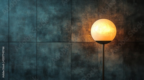 Modern lamp illuminating textured gray wall in contemporary living space design