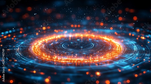 Futuristic digital interface design with glowing circuits and patterns in a h...