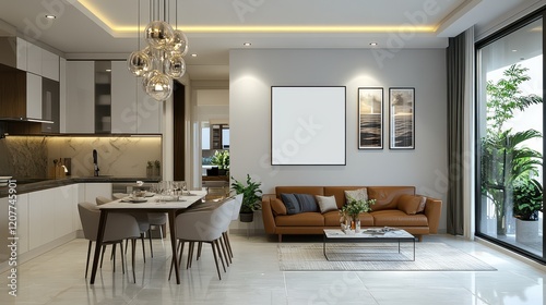The bright dining and living room interior features a spacious, well-lit area with a clean design.