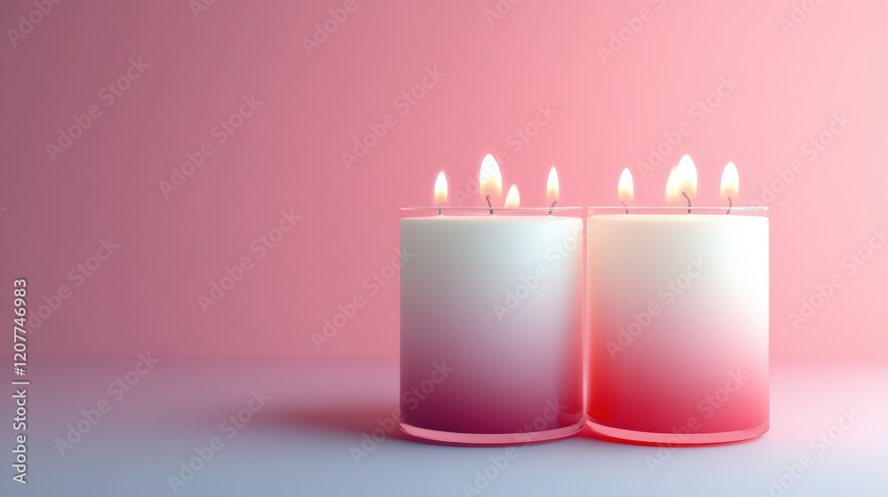 Two Pink Gradient Candles Lit With Multiple Wicks Two Pink Gradient Candles Lit With Multiple Wicks