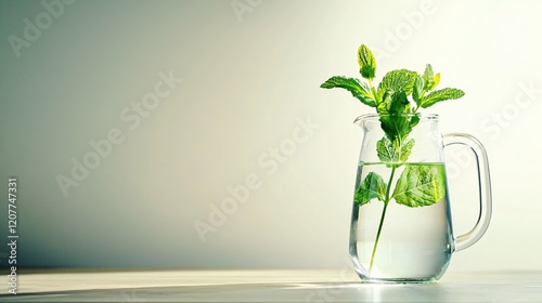 Wallpaper Mural Fresh Mint Sprig in Glass Pitcher Water Simple Minimalist Still Life Photography Torontodigital.ca