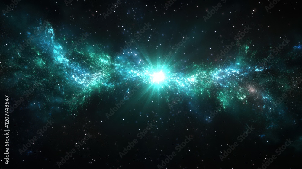 Fototapeta premium Stunning Cosmic Scene Showcasing a Vibrant Nebula with Bright Stellar Core and Stars