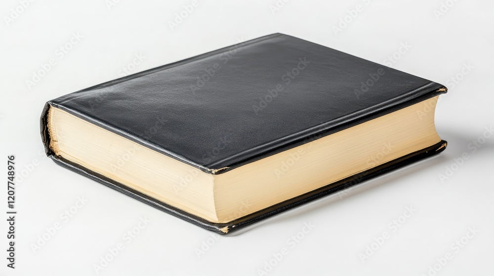 Elegant Black Leather Book with Gilded Edges on Soft White Background Ideal for Mystical or Literary Themes in Classic Design Elegant Black Leather Book with Gilded Edges on Soft White Background Ideal for Mystical or Literary Themes in Classic Design