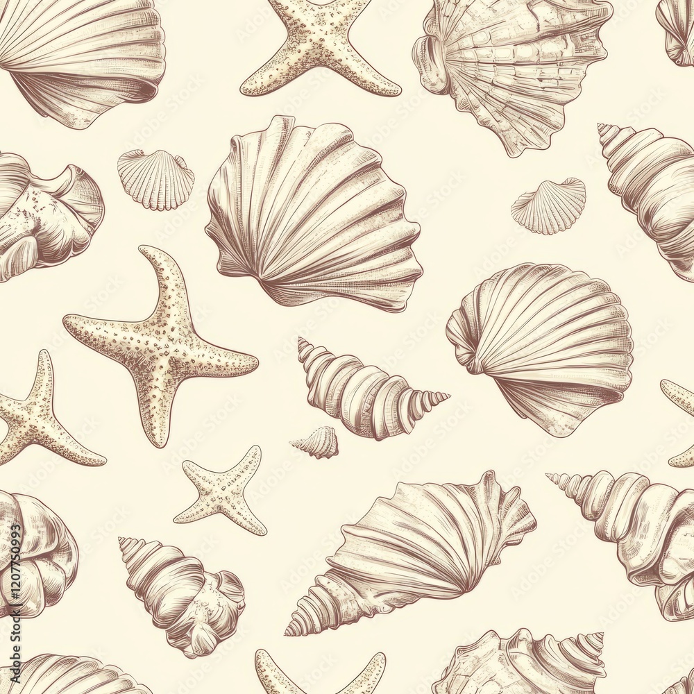 Seamless Pattern - Seashells and starfish pattern, beach theme. Seamless Pattern - Seashells and starfish pattern, beach theme.