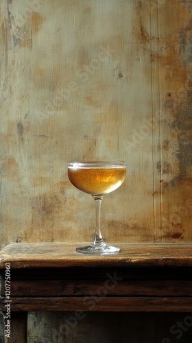 Elegant cocktail served in a vintage glass on a rustic wooden table with a te...