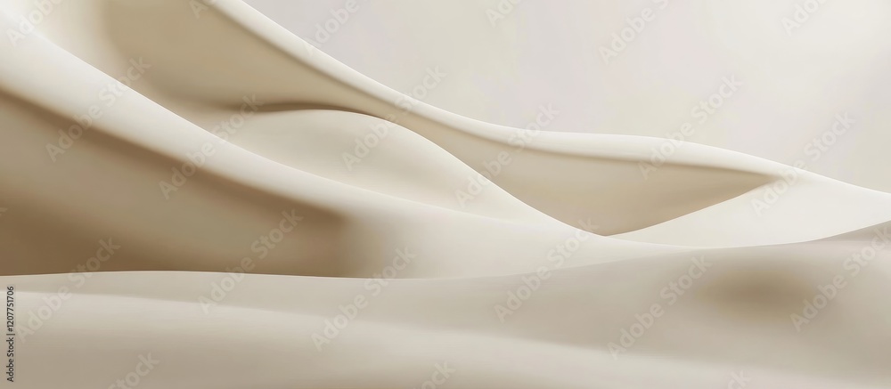 Obraz premium Neutral Toned Minimalist Poster Mockup Featuring Smooth Cream Fabric Waves with Ample Empty Space for Text Integration