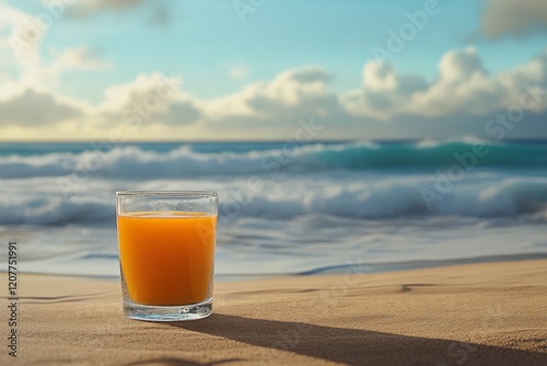 Enjoying a refreshing orange drink by the beach during a sunny day