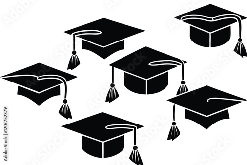 Graduation student black cap silhouette icon on white background