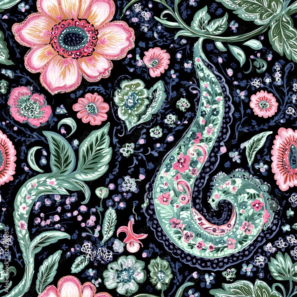 Seamless Pattern - Floral paisley pattern on dark background Seamless Pattern - Floral paisley pattern on dark background