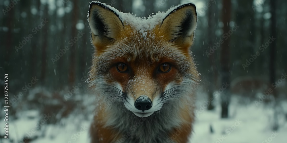 Obraz premium Red fox in snowy forest.