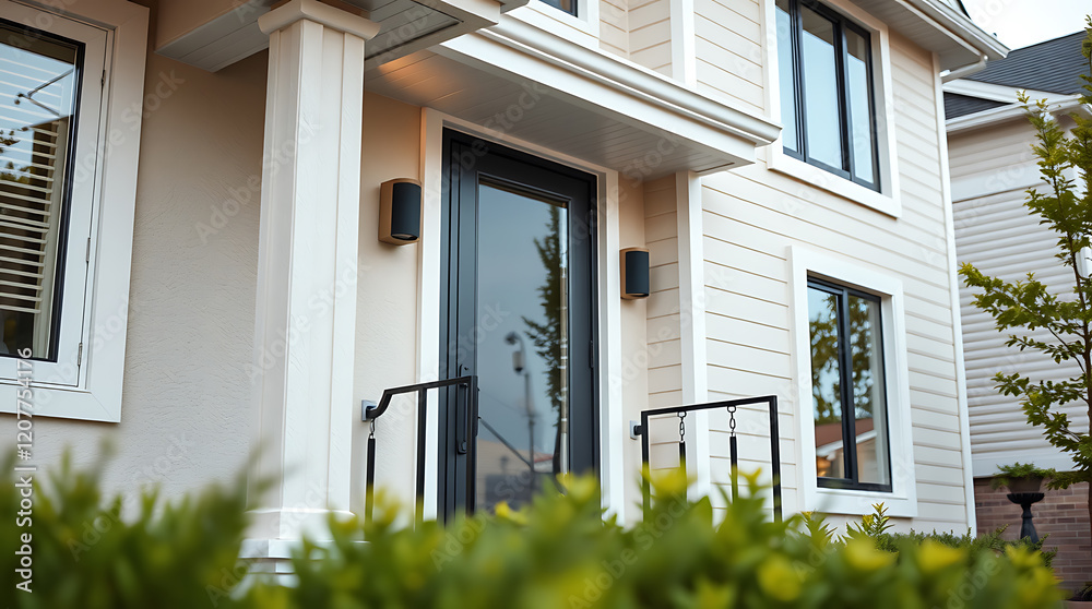 Modern House Exterior: Contemporary Home Architecture and Design.  Beautiful Residential Building Facade with Landscaping